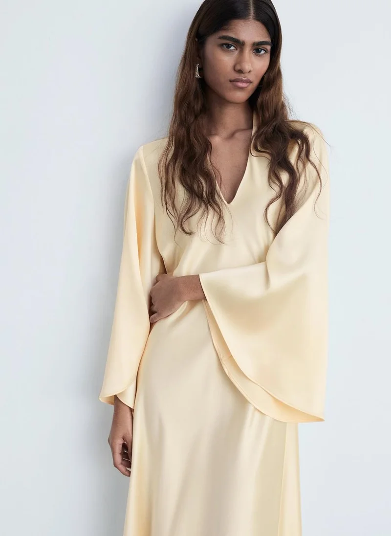 MANGO V-Neck Dress With Flared Sleeves