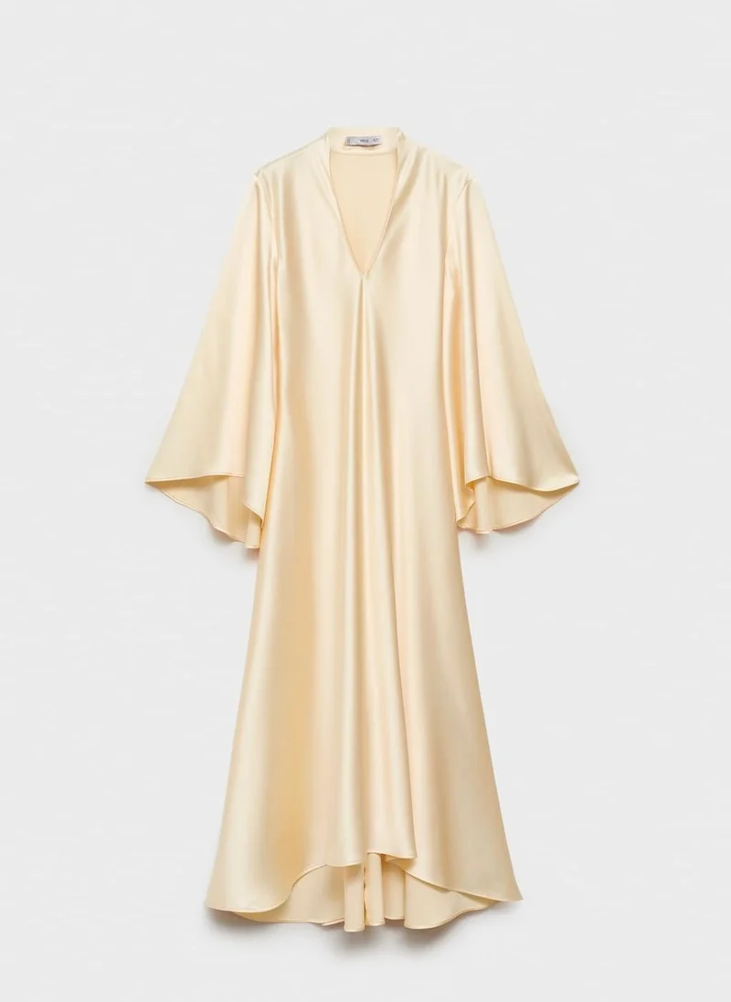 MANGO V-Neck Dress With Flared Sleeves
