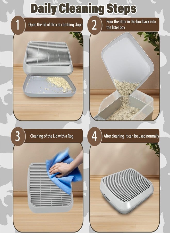 Midollarle Cat Ramp for Litter Box, Cat Pedal Step Stool with Filter Function, Double Layered Cats Litter Trapper Washable Easy Cleaning Kitty Litter Mat Suitable for Small & Elderly Cats(Grey) - Image 3