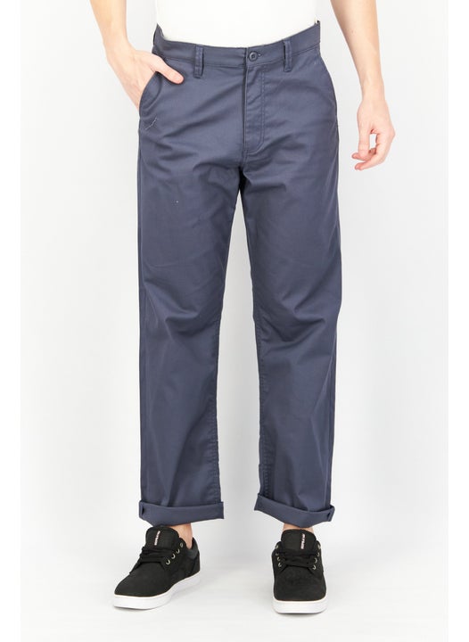 Men Loose Fit Solid Non Stretch Chino Pants, Slate Blue
