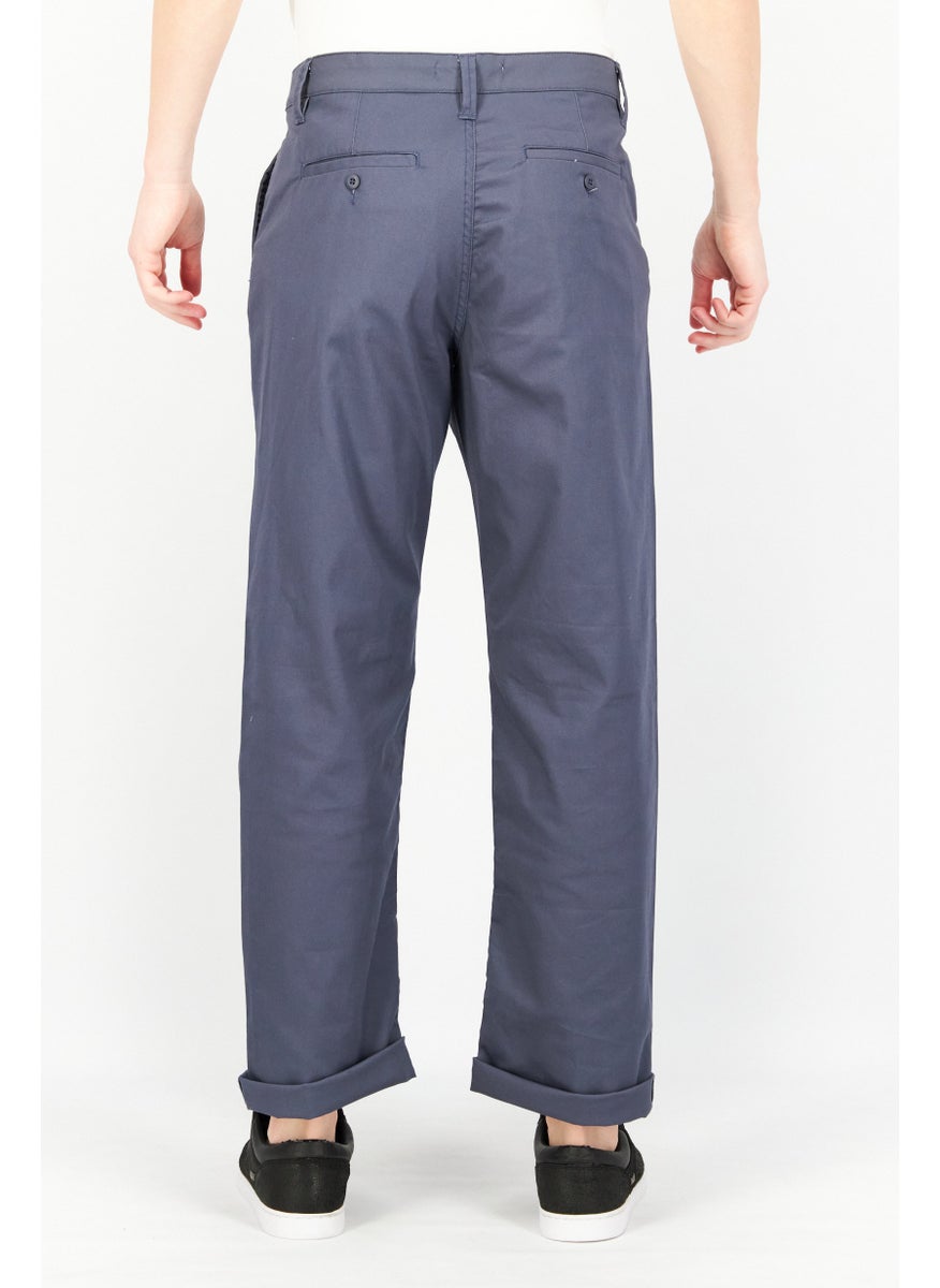 Celio - Men Loose Fit Solid Non Stretch Chino Pants, Slate Blue - Image 1