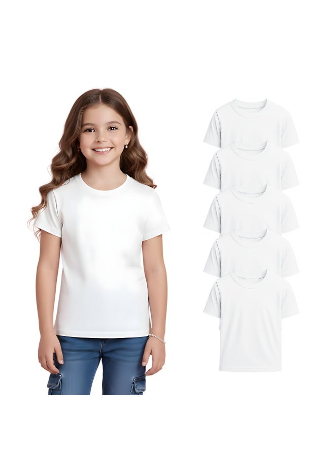 PRINTSHOP4ME Pack Of 5 Girls T-Shirts – Soft Cotton Round Neck Short Sleeve Tees For Daily Wear – Comfortable Fit For School,Daily Use,Outdoor Play, Weekend Trips And Travel - Image 1