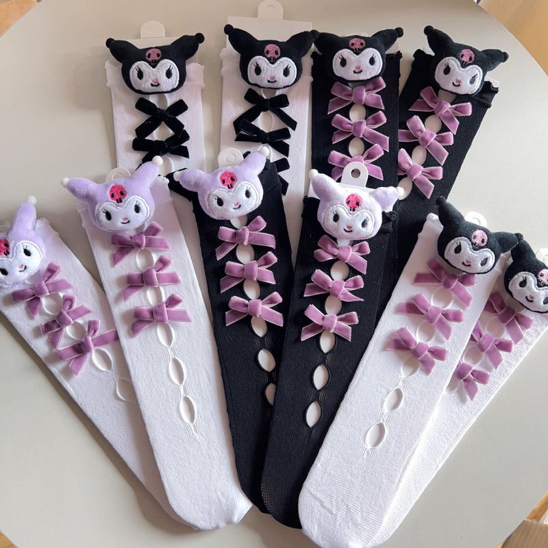 Children'S Lace Bow Socks Baby Mid-Length Socks Cute Western Style Girls Lolita Dolup Socks - Image 2