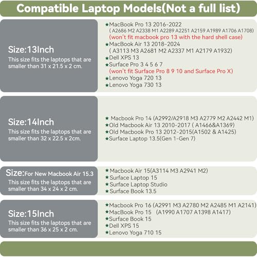 Benfan Leather Laptop Sleeve Compatible with New 14 inch MacBook Pro A2992/2918 M3 A2779/A2442,Old MacBook Air 13 A1466 A1369, Old MacBook Pro 13 A1502 A1425, Surface Laptop 13.5 Color Black - Image 2