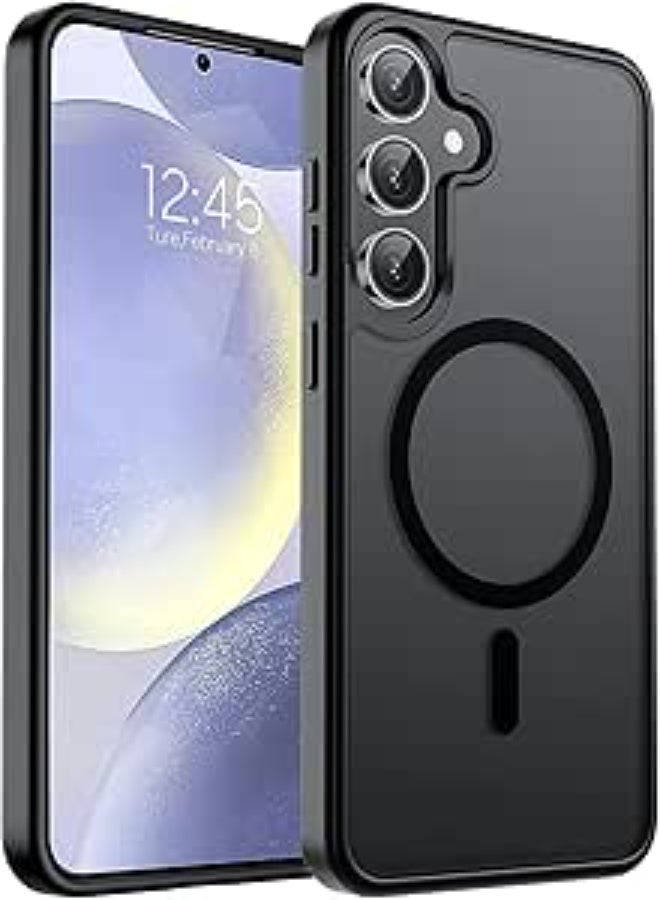 مصمم لجراب Samsung Galaxy S23 FE المغناطيسي، [متوافق مع MagSafe] [حماية من السقوط بدرجة عسكرية] جراب هاتف نحيف شفاف غير لامع مقاوم للصدمات مع مضاد لبصمات الأصابع - (أسود) - Image 1