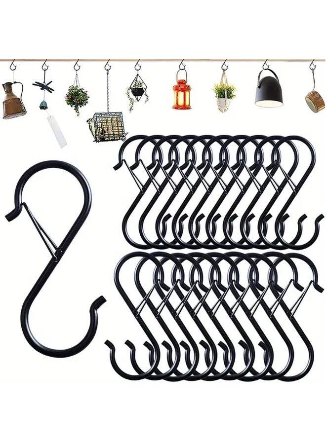 20pcs Heavy Duty Metal S Hooks with Safety Buckle for Hanging Plants Towels Indoor Outdoor Use - Image 1