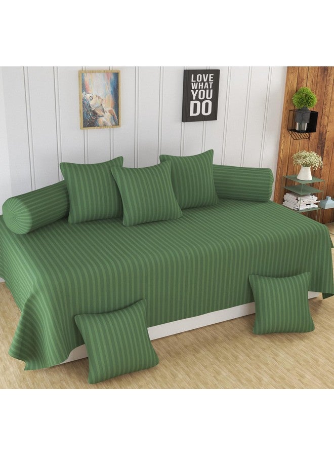 Homefab India 160 TC Stripe Glace Cotton Diwan Set - 8 Piece - Dark Green - Image 1