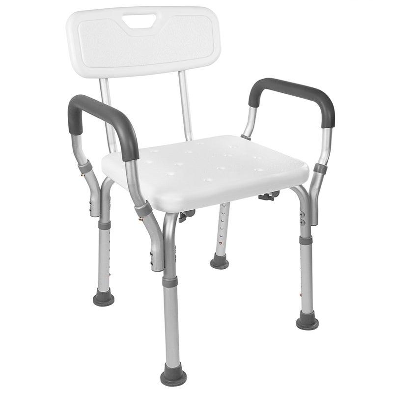 Vaunn Medical Deluxe Spa Shower Chair with Arms and Back, Bath Seat for Seniors, 350 lbs Max Weight, White With Light Gray Arms - Image 1
