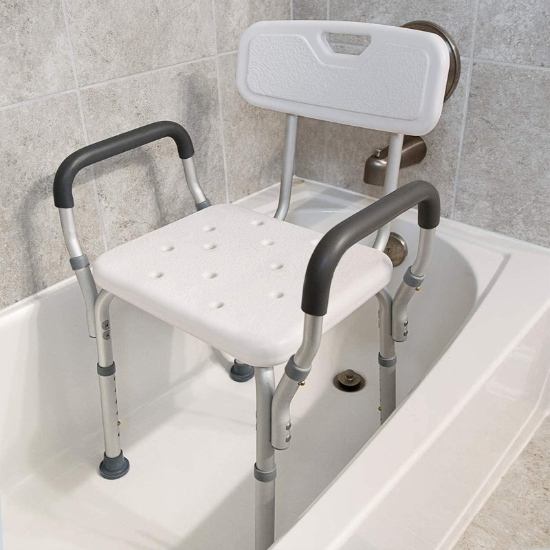 Vaunn Medical Deluxe Spa Shower Chair with Arms and Back, Bath Seat for Seniors, 350 lbs Max Weight, White With Light Gray Arms - Image 4