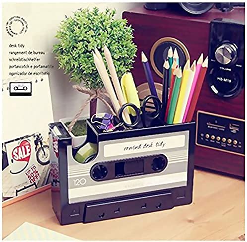 Milcraft Cassette Tape Dispenser Pen Holder Vase Pencil Pot Stationery Desk Tidy Container Office Stationery Supplier Gift-onepalace (Black) - Image 2