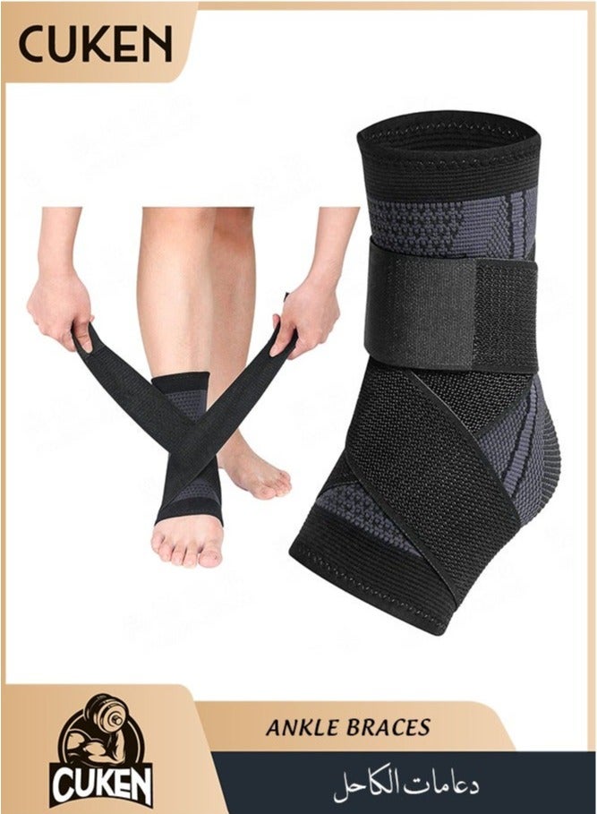Cuken Ankle Braces, Adjustable Compression Ankle Support Men and Women, For Achilles Tendon Support and Plantar Fasciitis, Stabilize Ankle Brace-Eases Ankle Joint Uncomfortable and Sprained Ankle (Black,L) - Image 1