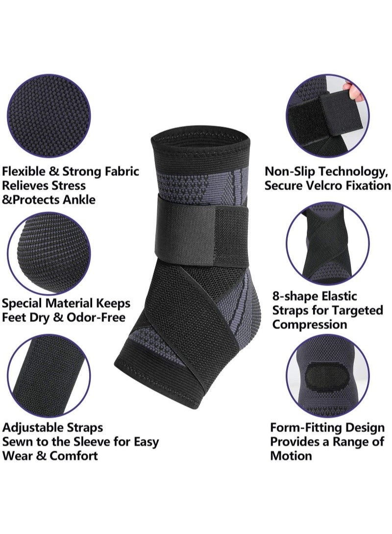 Cuken Ankle Braces, Adjustable Compression Ankle Support Men and Women, For Achilles Tendon Support and Plantar Fasciitis, Stabilize Ankle Brace-Eases Ankle Joint Uncomfortable and Sprained Ankle (Black,L) - Image 2