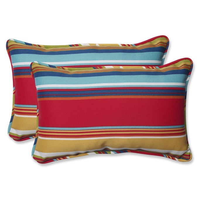 STRIPE INDOOROUTDOOR ACCENT THROW PILLOW PLUSH FILL WEATHER AND FADE RESISTANT LUMBAR 115 X 185 REDBLUE WESTPORT 2 COUNT