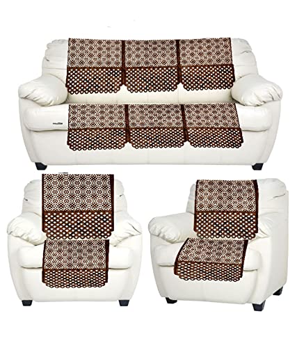 ans Velvet Floral Solid Laser Cut Design Exclusive Velvet Heavy Fabric 500 TC 5 Seater Use Both Side Sofa Cover Brown Standard 10 Pieces - Image 2