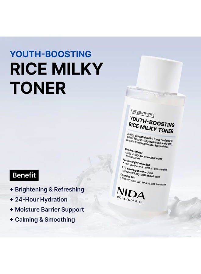 NIDA Youth-boosting Rice Milky Toner, for Glass Skin | Rice Bran Extract, Niacinamide, Ceramide NP, Panthenol | Deep Moisturizing, Hydrating and Refreshing, Korean Skin Care | 5.07 fl. oz., 150ml - Image 2