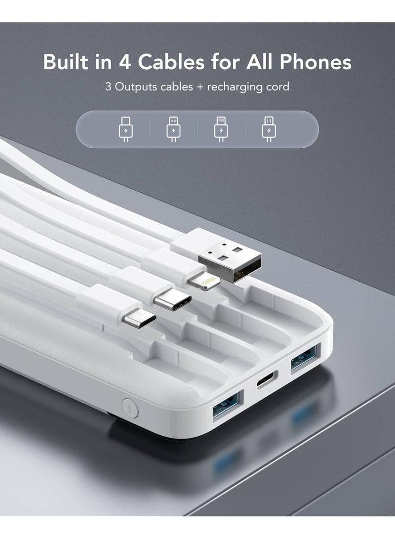 Charmast Power Bank with Built in Cable, 10000mAh USB C Battery Pack 6 Outputs 2 Inputs with LED Display Type C Powerbank Portable Charger Compatible with Smartphones Tablets and More-White - Image 5