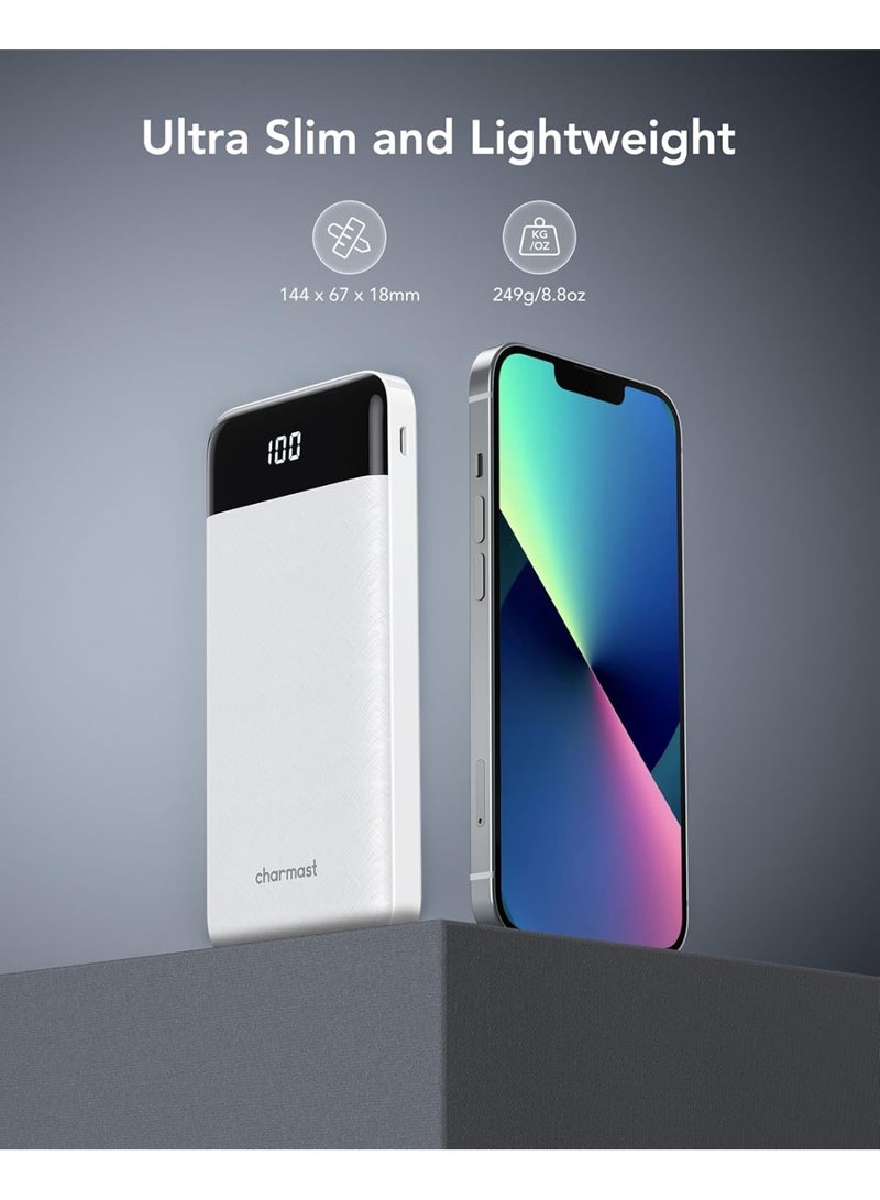 Charmast Power Bank with Built in Cable, 10000mAh USB C Battery Pack 6 Outputs 2 Inputs with LED Display Type C Powerbank Portable Charger Compatible with Smartphones Tablets and More-White - Image 4