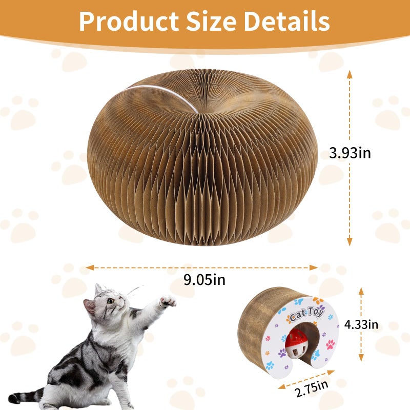 PETSWEET Magic Organ Cat Scratcher Cardboard, Interactive Scratch Cat Toy with Bell Ball, Foldable Scratching Board, Corrugated Cardboard Scratch Pad for Indoor Cats, Round(1PCS) - Image 4