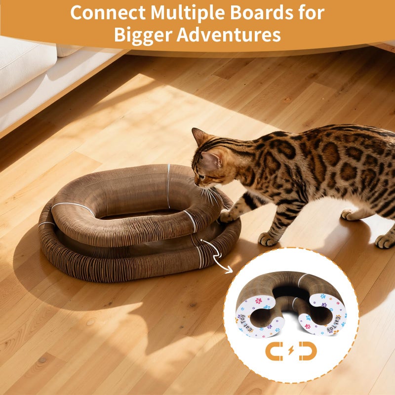 PETSWEET Magic Organ Cat Scratcher Cardboard, Interactive Scratch Cat Toy with Bell Ball, Foldable Scratching Board, Corrugated Cardboard Scratch Pad for Indoor Cats, Round(1PCS) - Image 5