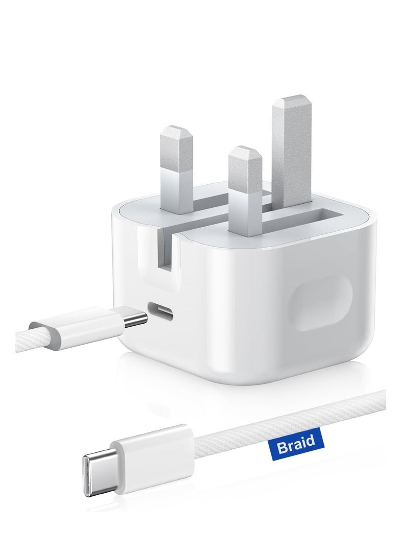 general iPhone USB C Charger, 20W PD Fast Type C Power Wall Charger with 6.6FT Type C to C Nylon Braided Cable for iPhone 16/15,iPad Mini 7th/6th, Galaxy S24/S23/S22/S21,Pixel 9/8/7/6,and Other Type C Devices - Image 1