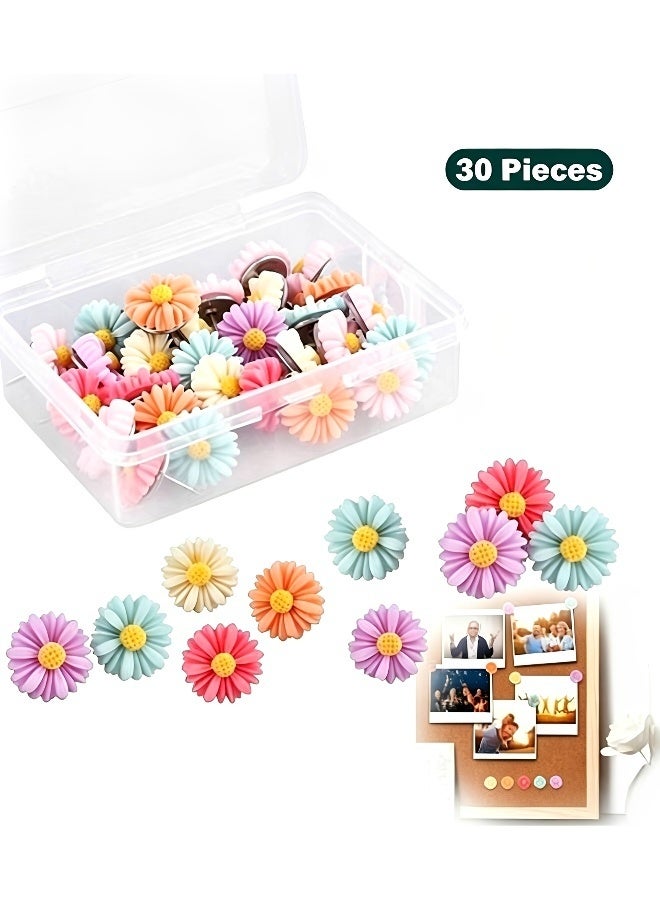 30 Pieces Flower Pushpins Decorative Floret Push Pins Colorful Floret Thumbtacks for Photo Wall Feature Wall Whiteboard Cork Board Map Bulletin Board Office or Home - Image 1
