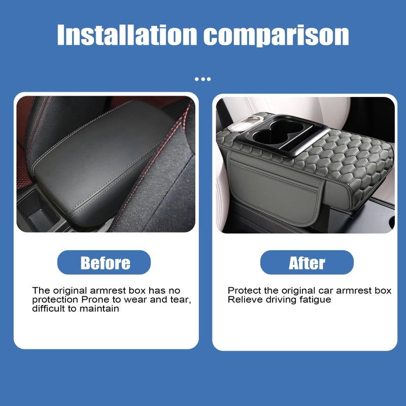 AOUTTUOA Gray Car Center Console Cover Universal Car Multifunctional Armrest Heightening Pad Microfiber Leather with Built-in Tissue Box & Cup Holder & Phone Storage Slot & Side Pockets - Image 3