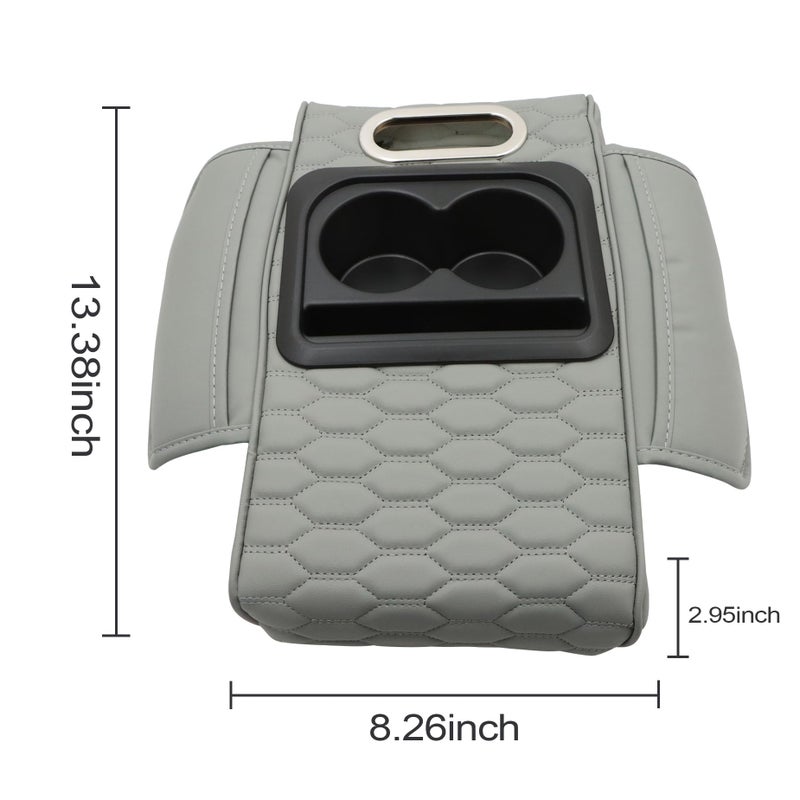 AOUTTUOA Gray Car Center Console Cover Universal Car Multifunctional Armrest Heightening Pad Microfiber Leather with Built-in Tissue Box & Cup Holder & Phone Storage Slot & Side Pockets - Image 4