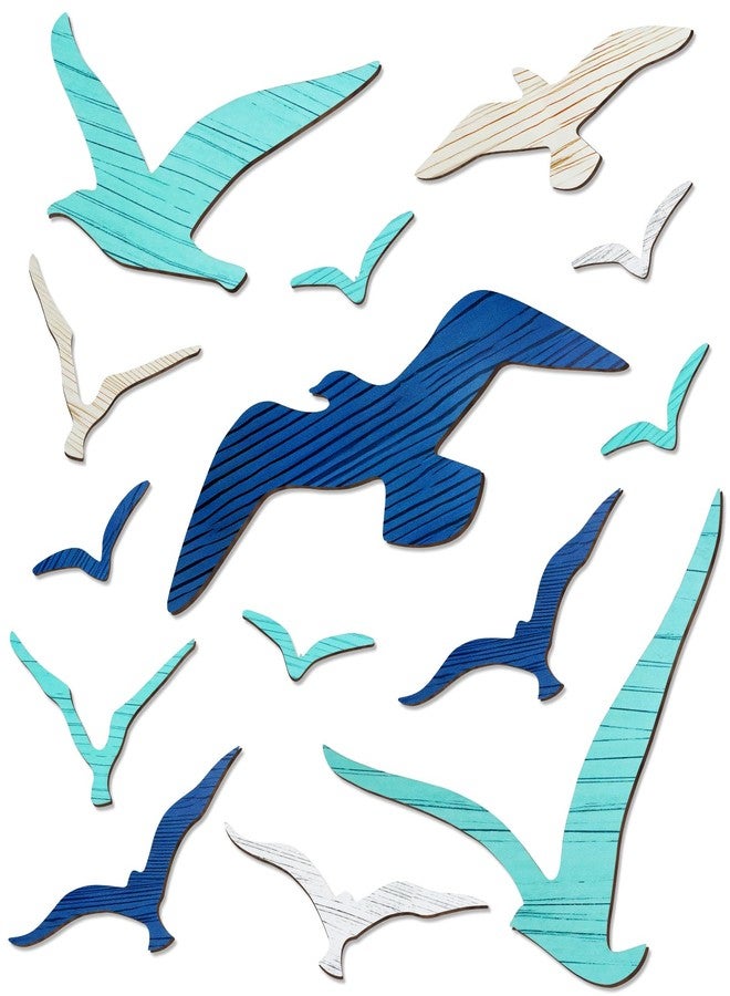Meching 14Pcs Wooden Seagull Wall Decor, Nautical Coastal Theme Beach Wall Art, Self-Adhesive Sea Birds Ocean Sculpture Vintage Ornaments for Home Living Room Kitchen Bathroom Bedroom Office - Image 1