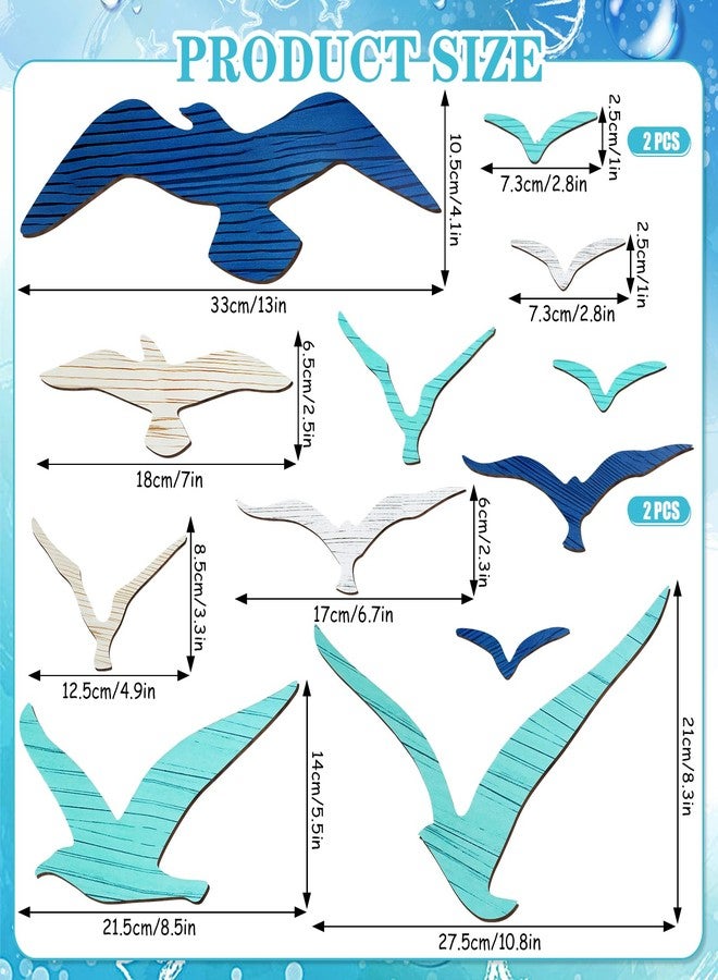 Meching 14Pcs Wooden Seagull Wall Decor, Nautical Coastal Theme Beach Wall Art, Self-Adhesive Sea Birds Ocean Sculpture Vintage Ornaments for Home Living Room Kitchen Bathroom Bedroom Office - Image 2