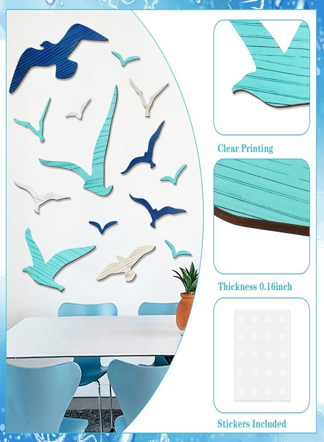 Meching 14Pcs Wooden Seagull Wall Decor, Nautical Coastal Theme Beach Wall Art, Self-Adhesive Sea Birds Ocean Sculpture Vintage Ornaments for Home Living Room Kitchen Bathroom Bedroom Office - Image 3