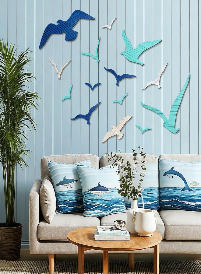 Meching 14Pcs Wooden Seagull Wall Decor, Nautical Coastal Theme Beach Wall Art, Self-Adhesive Sea Birds Ocean Sculpture Vintage Ornaments for Home Living Room Kitchen Bathroom Bedroom Office - Image 5