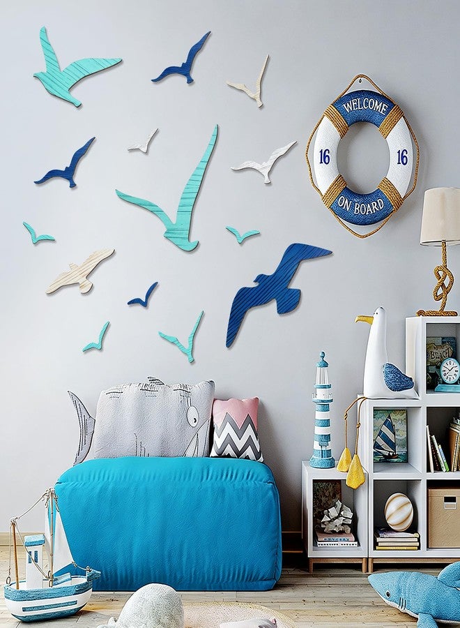 Meching 14Pcs Wooden Seagull Wall Decor, Nautical Coastal Theme Beach Wall Art, Self-Adhesive Sea Birds Ocean Sculpture Vintage Ornaments for Home Living Room Kitchen Bathroom Bedroom Office - Image 4