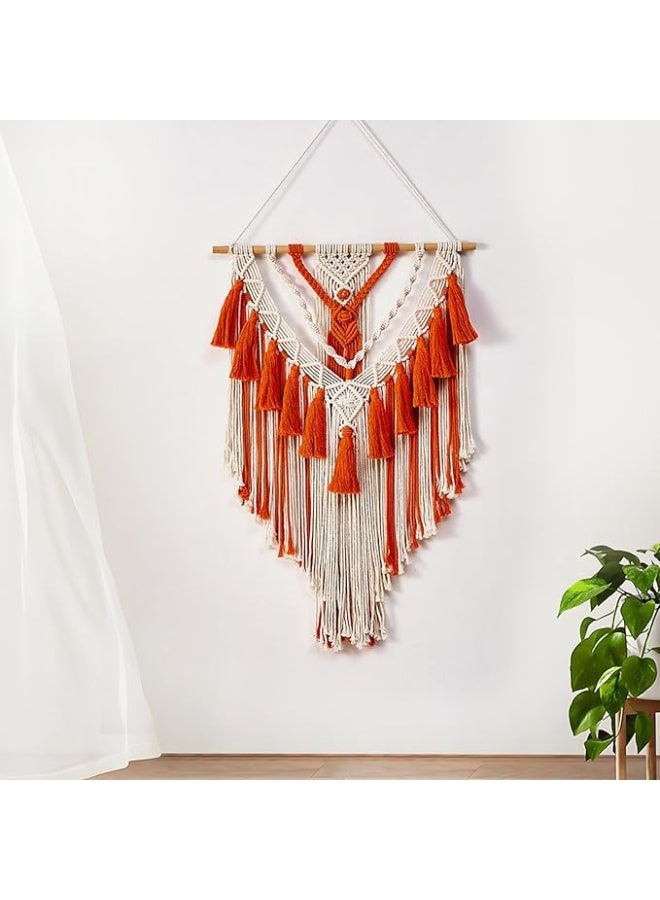 Antikiano Macrame Woven Wall Hanging Decoration, Boho Woven Tapestry, Handmade Cotton Art Decoration with Tassel, Chic Wall Art Home Decoration for Bedroom, (B) - Image 1