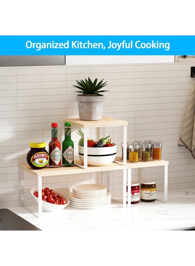Golener Countertop Organizer Corner Shelf, 2 Tier Adjustable Stackable Corner Shelves for Kitchen, Bathroom, Spice Rack, Coffee Bar, Cabinet, Dresser Table, Corner Counter Shelf Stand, Natural Beige - Image 2