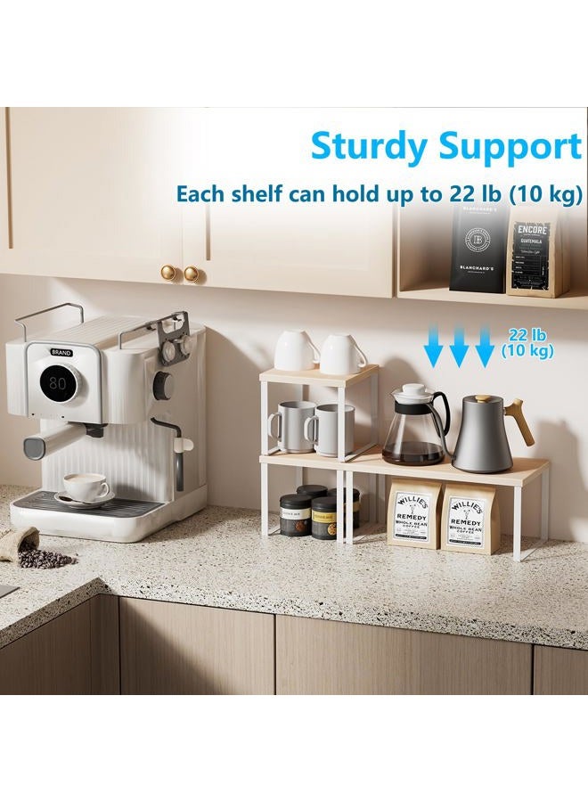 Golener Countertop Organizer Corner Shelf, 2 Tier Adjustable Stackable Corner Shelves for Kitchen, Bathroom, Spice Rack, Coffee Bar, Cabinet, Dresser Table, Corner Counter Shelf Stand, Natural Beige - Image 3