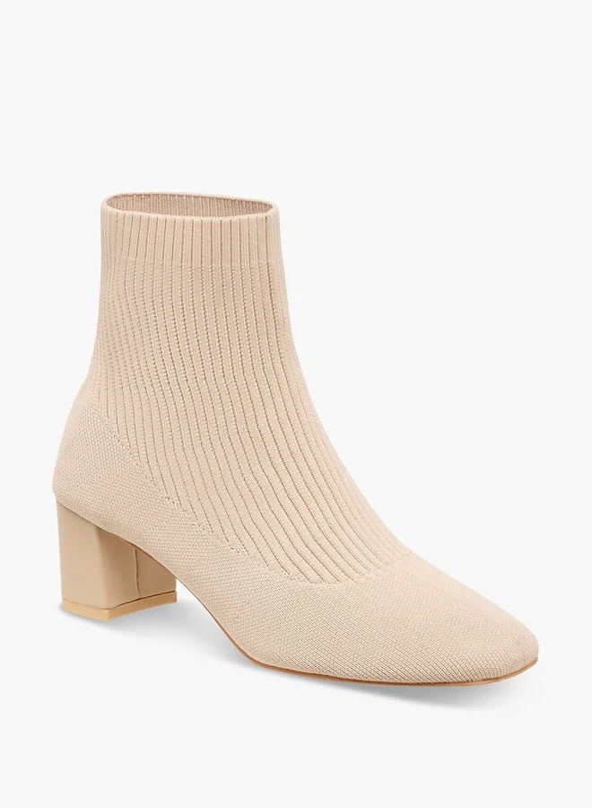 Flora Bella By Shoexpress Ribbed Ankle Boots with Block Heels