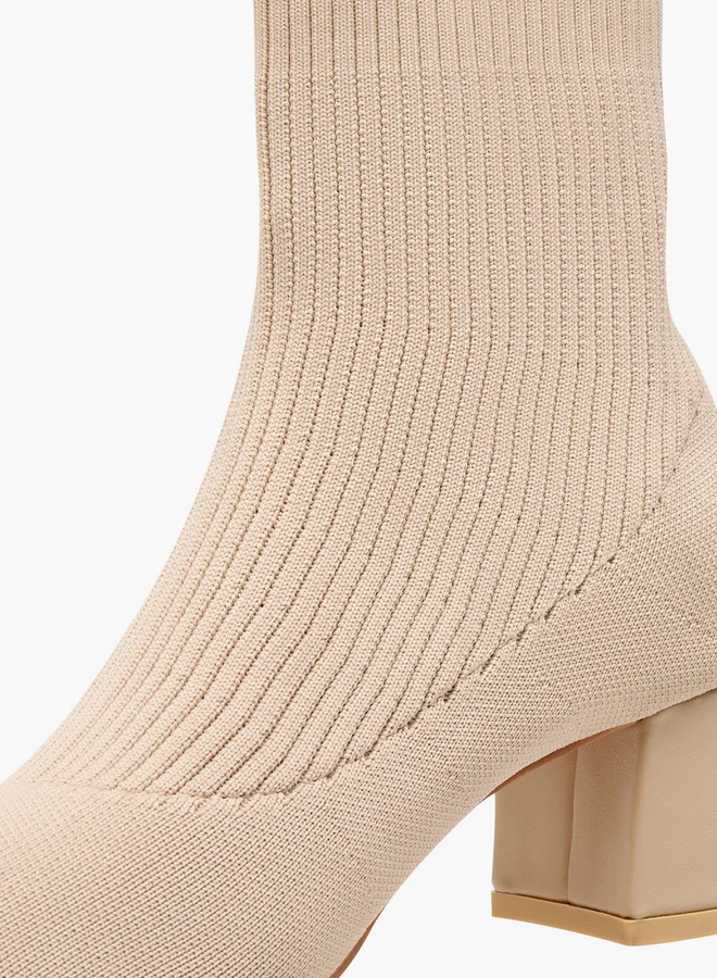 Flora Bella By Shoexpress Ribbed Ankle Boots with Block Heels
