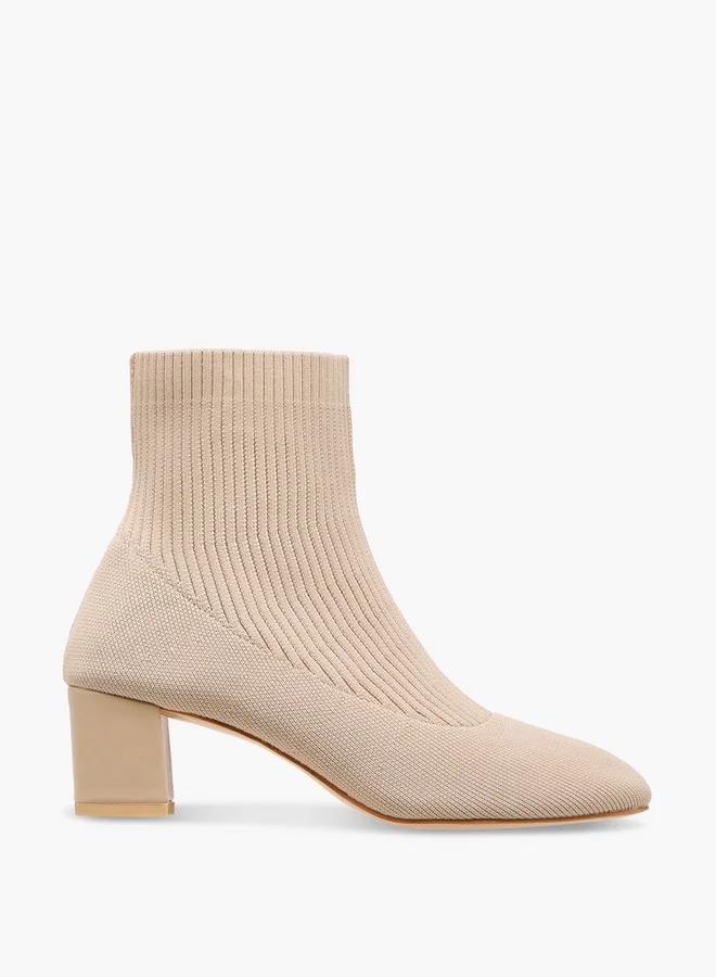 Flora Bella By Shoexpress Ribbed Ankle Boots with Block Heels