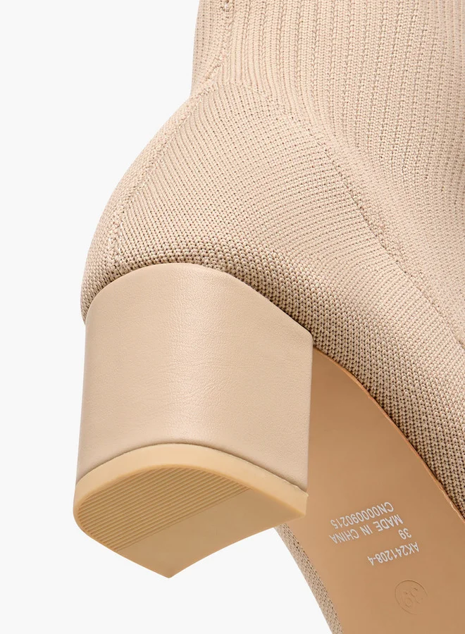 Flora Bella By Shoexpress Ribbed Ankle Boots with Block Heels