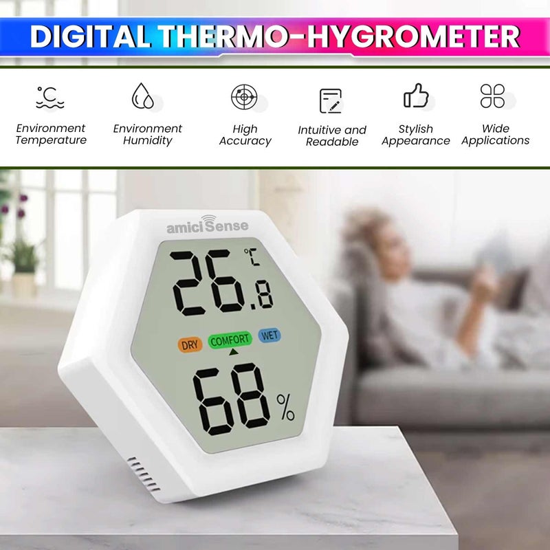 amiciSense Digital Hygrometer Thermometer, Temperature and Humidity Meter with 1.5 sec Fast Sampling and Large LCD Display - Image 2