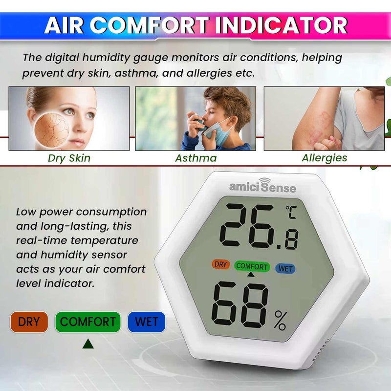 amiciSense Digital Hygrometer Thermometer, Temperature and Humidity Meter with 1.5 sec Fast Sampling and Large LCD Display - Image 4