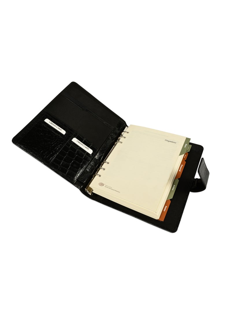 FIS® Leather Organizer "CROCODILUS" and Activity Journal, Size : A5 (14.8 x 21cm), Color : Black_ FSORLO1BK - Image 1