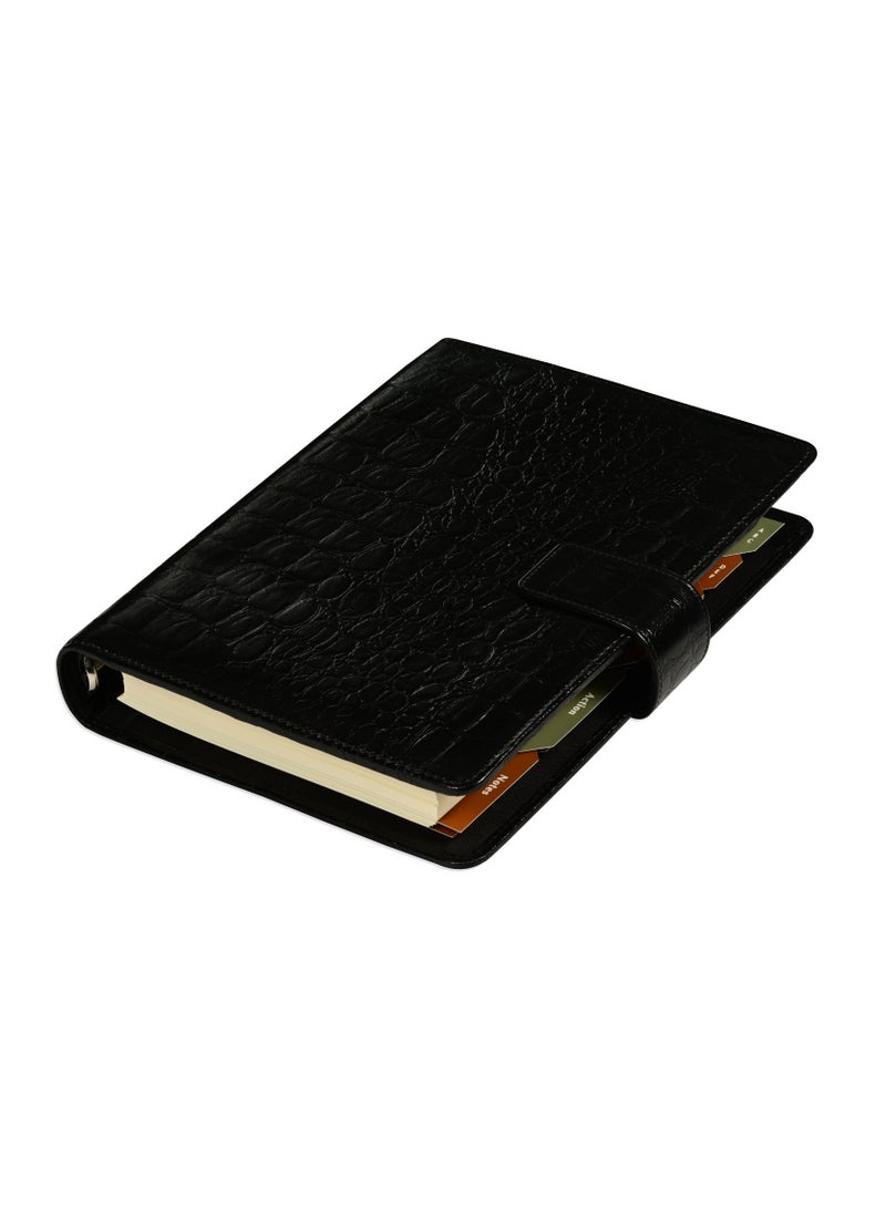 FIS® Leather Organizer "CROCODILUS" and Activity Journal, Size : A5 (14.8 x 21cm), Color : Black_ FSORLO1BK - Image 2