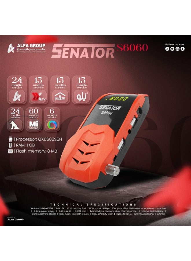 SENATOR S6060 FHD 1080p Satellite Receiver, Built-in Wi-Fi, 1GB RAM, USB and HDMI Ports, red - Image 5