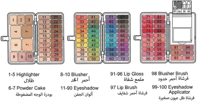 Shams All-in-One Complete Makeup Palette Kit, 80 Eyeshadows, 6 Lip Gloss, 5 Highlighters, 3 Blushers, with Brushes Travel-Friendly Beauty Kit, Purse-Size Cosmetic Organizer - Image 2