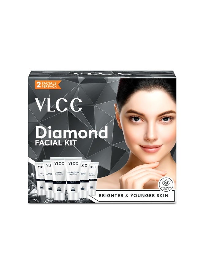 VLCC Diamond Facial Kit - 60g | Purifying with Parlour Glow | Improves Elasticity, Brightens and Helps Lighten Patchy, Damaged Skin | with Colloidal Diamond, Aloe Vera, Jojoba & Olive Oil - Image 1