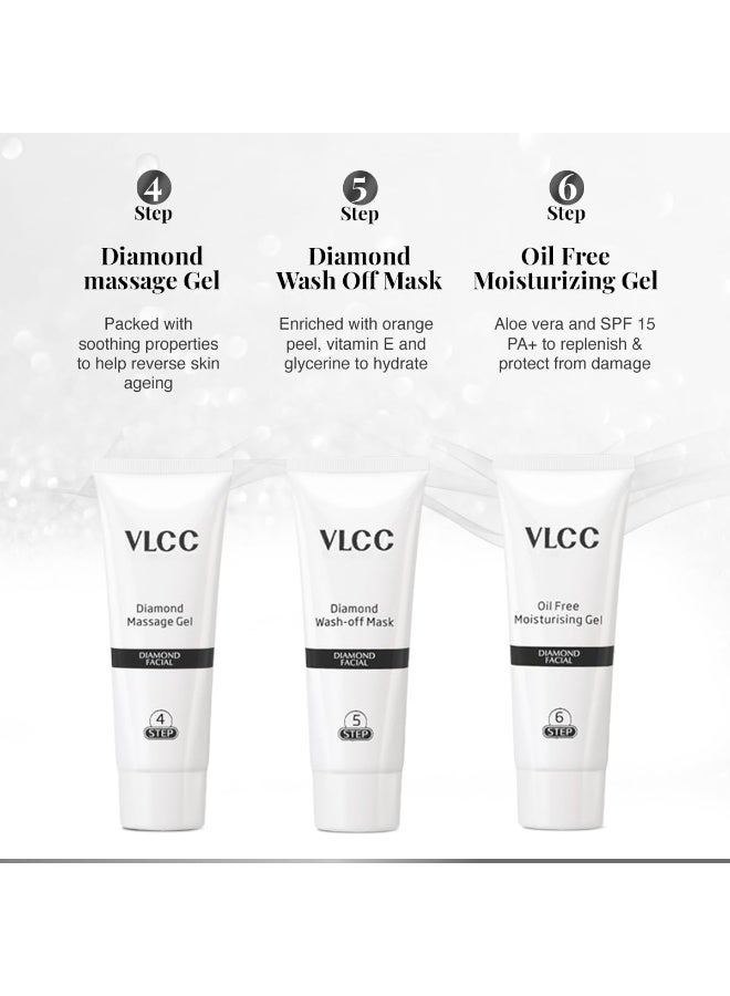 VLCC Diamond Facial Kit - 60g | Purifying with Parlour Glow | Improves Elasticity, Brightens and Helps Lighten Patchy, Damaged Skin | with Colloidal Diamond, Aloe Vera, Jojoba & Olive Oil - Image 3