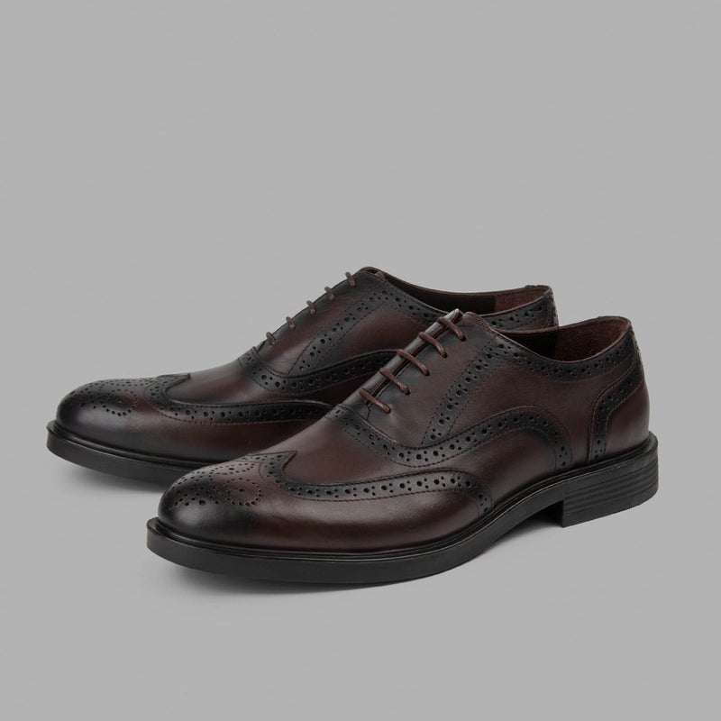 Brio Oxford Brogue Shoes - BROWN