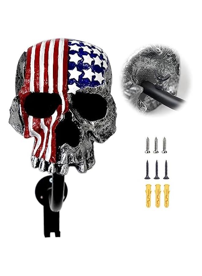 Arabest Motorcycle Accessories Helmet Holder Wall Mount, Skull Motorcycle Helmet Rack with 2 Hooks Hanger for Coats, Caps, Sports Equipment  - Image 1