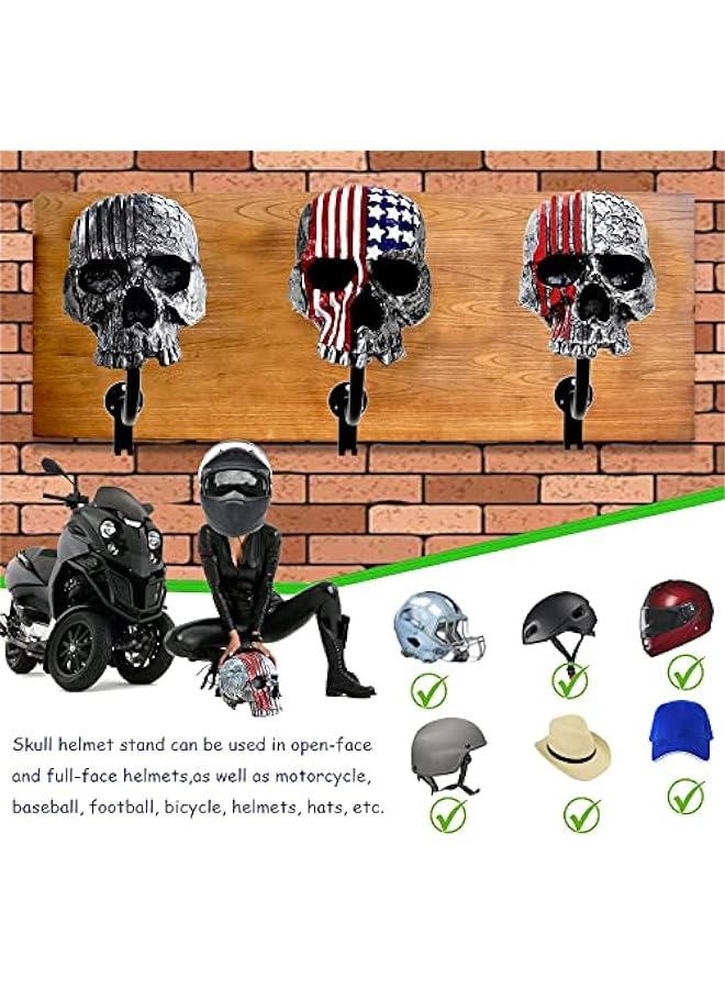 Arabest Motorcycle Accessories Helmet Holder Wall Mount, Skull Motorcycle Helmet Rack with 2 Hooks Hanger for Coats, Caps, Sports Equipment  - Image 4